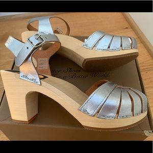 Swedish Hasbeens Debutant Sandal SILVER EU 39 NEW